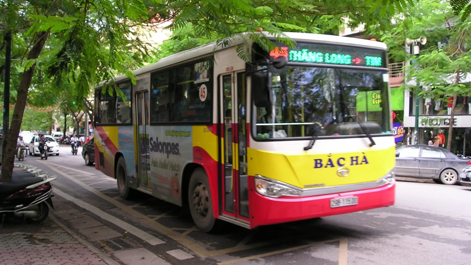 A Hanoi city bus on the road