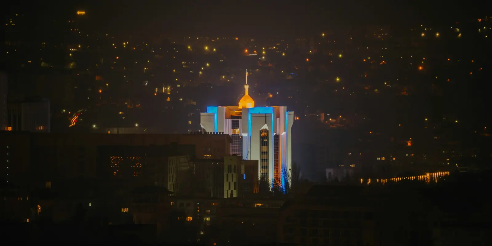 Central Chișinău after dark — both Orange and Moldcell have full coverage in the capital Chișinău lit up at night near the presidency building, Moldova