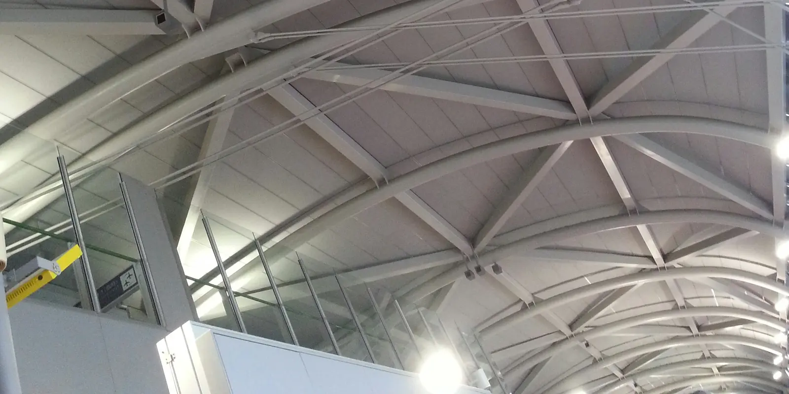 Kansai International Airport's terminal, where #AirportFreeWiFi-Kansai covers the gates, the railway station, and Sky View The vaulted ceiling and clock inside Kansai International Airport's terminal building