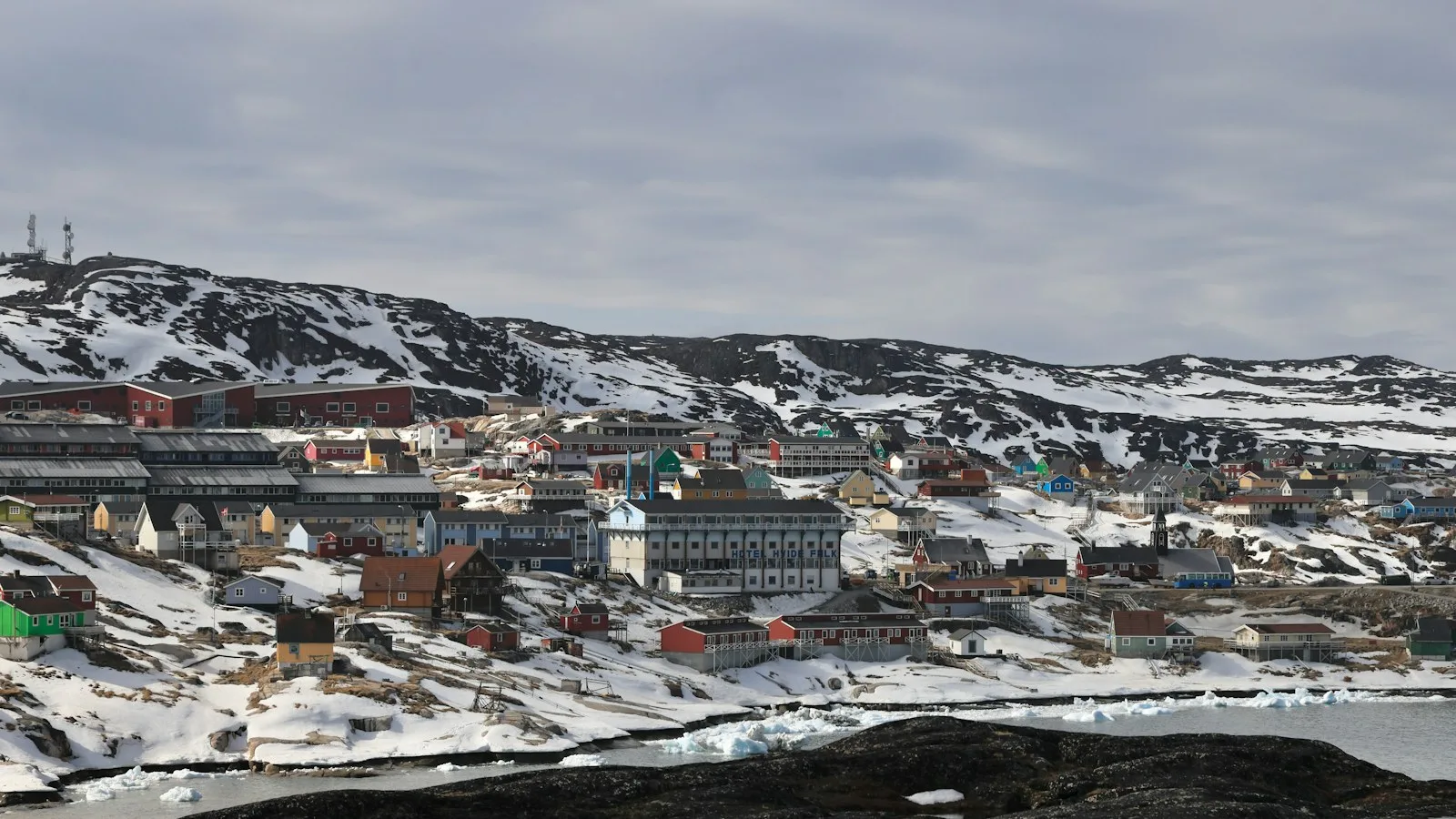 A snow-covered town in Greenland