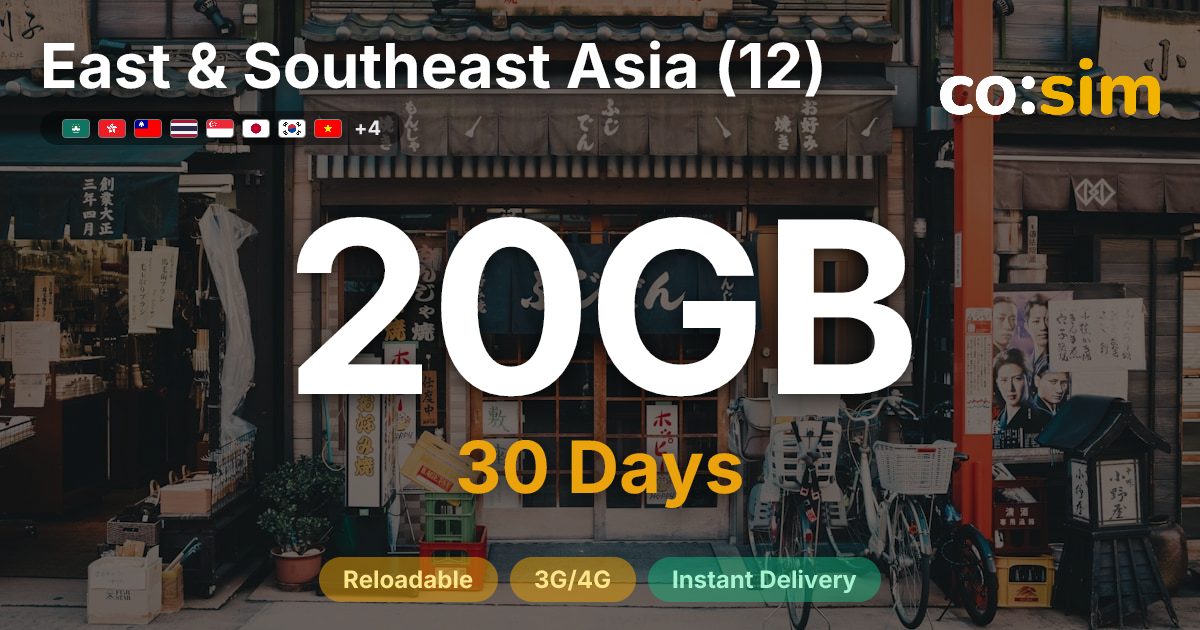 East & Southeast Asia (12) eSIM — 20GB