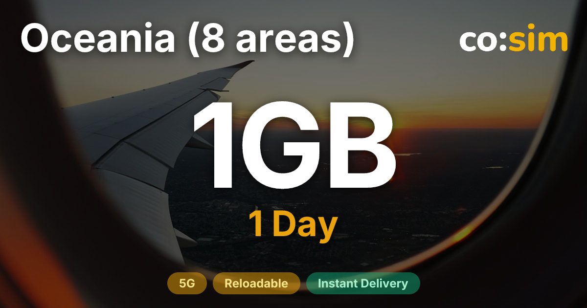 オセアニア8地域 eSIM — 1GB+∞