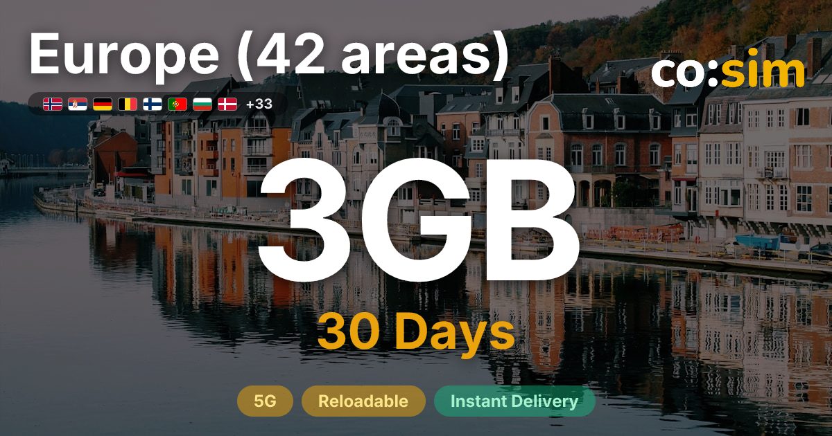 Europe (42 areas) eSIM — 3GB