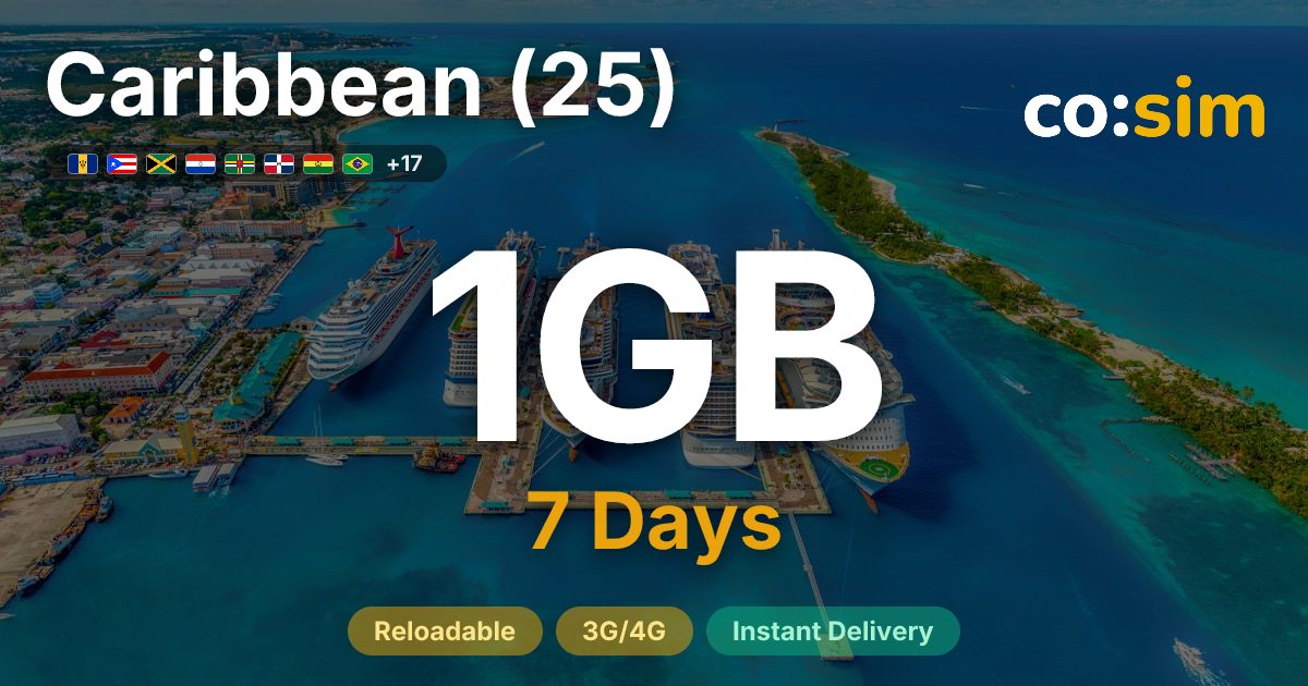 Caribbean (25 areas) eSIM — 1GB