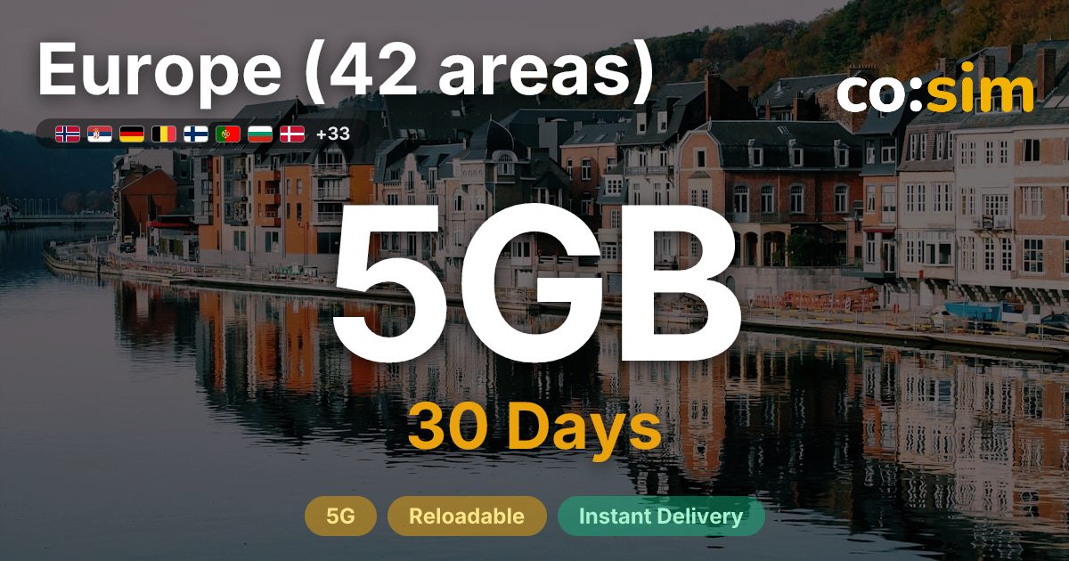 Europe (42 areas) eSIM — 5GB