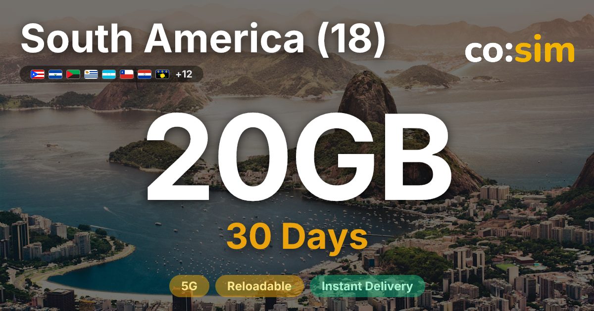 South America (18) eSIM — 20GB