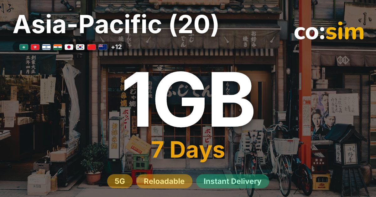 Asia-Pacific (20, incl. AU/NZ) eSIM — 1GB