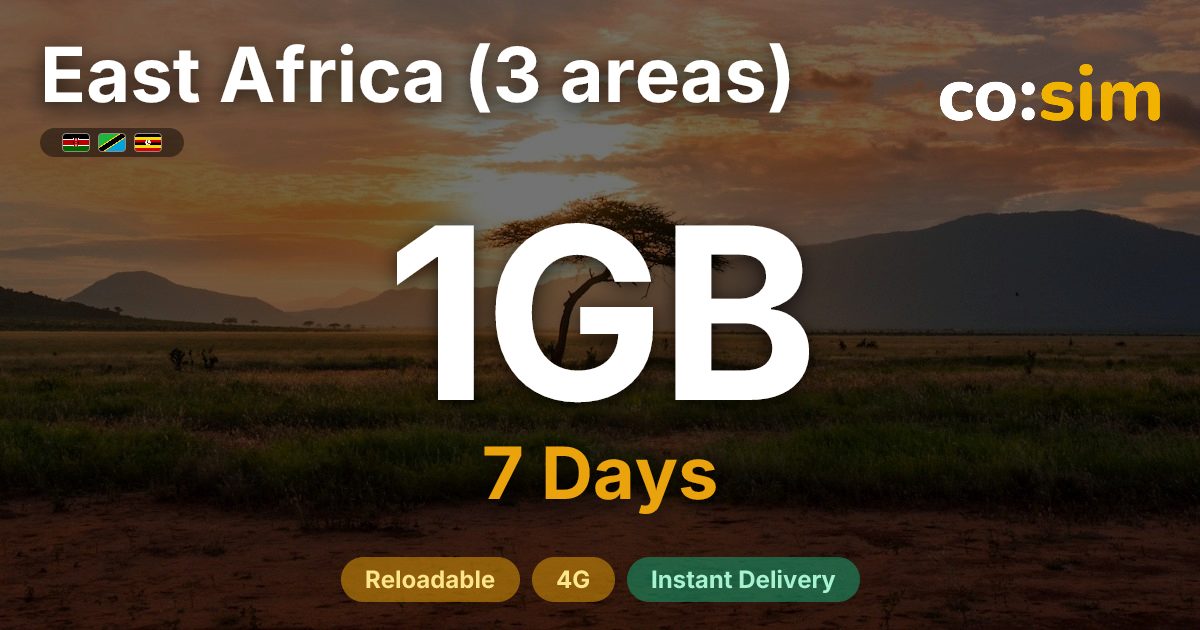East Africa (3 areas) eSIM — 1GB