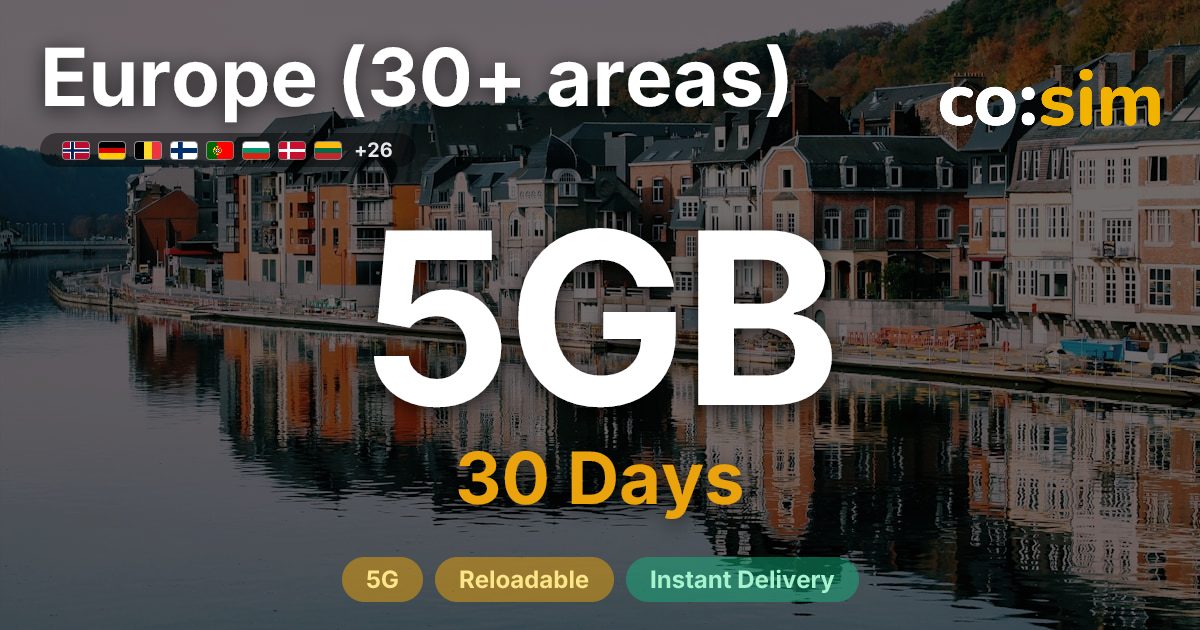 Europe (30+ areas) eSIM — 5GB