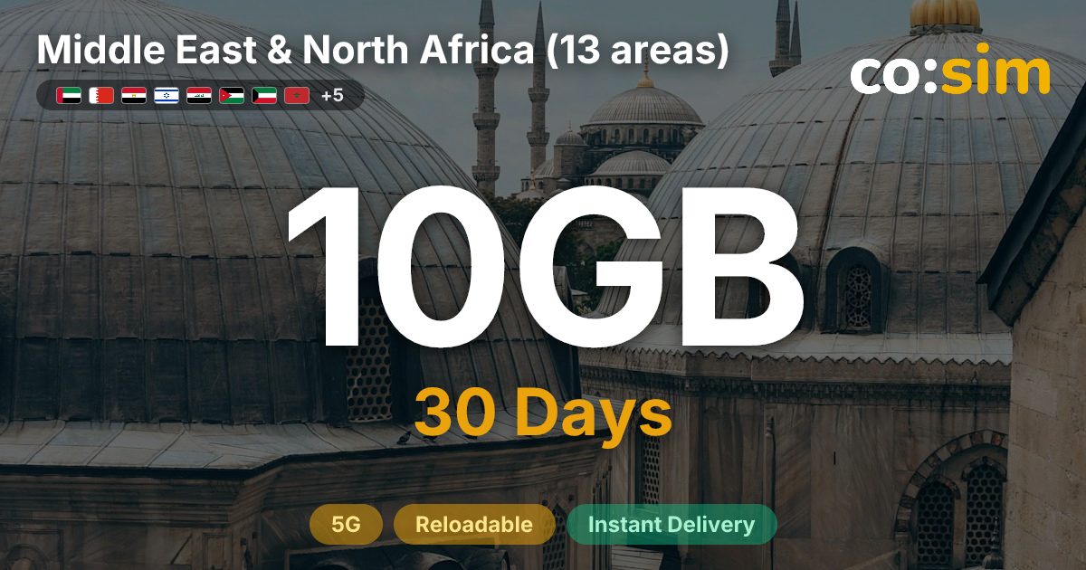 Middle East & North Africa (13 areas) eSIM — 10GB