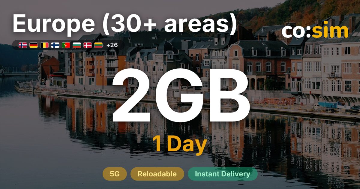 Europe (30+ areas) eSIM — 2GB+∞