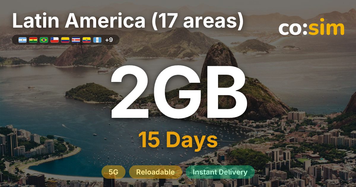 Latin America (17 areas) eSIM โ 2GB