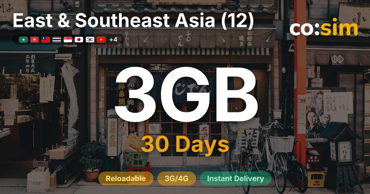 East & Southeast Asia (12) eSIM — 3GB