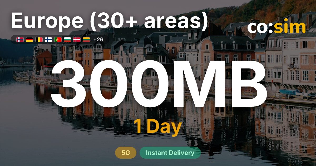 Europe (30+ areas) eSIM — 300MB+∞