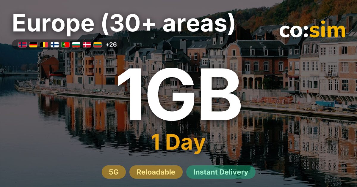 유럽 30+개 지역 eSIM — 1GB+∞