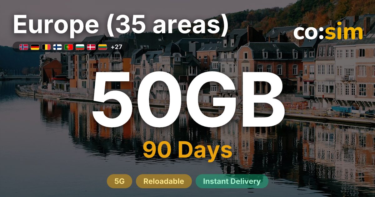 Europe (35 areas) eSIM — 50GB