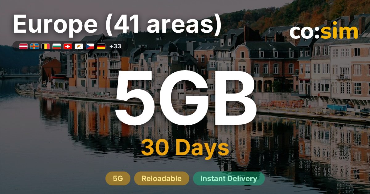Europe (41 areas) eSIM — 5GB