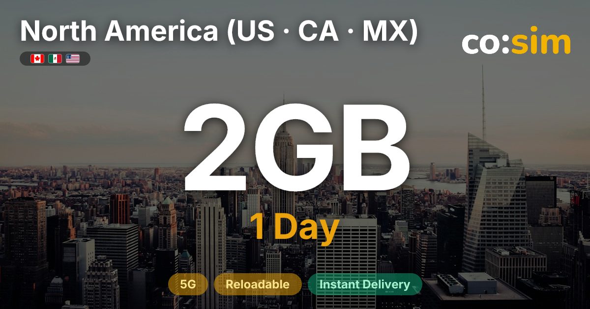 북미 3개 지역(미국·캐나다·멕시코) eSIM — 2GB+∞