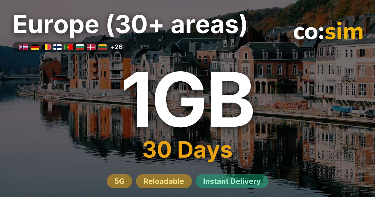 Europe (30+ areas) eSIM — 1GB