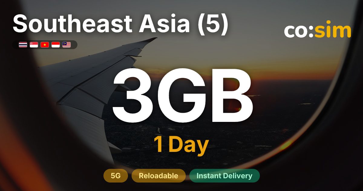 동남아시아 5개국(SG/MY/TH/VN/ID) eSIM — 3GB+∞