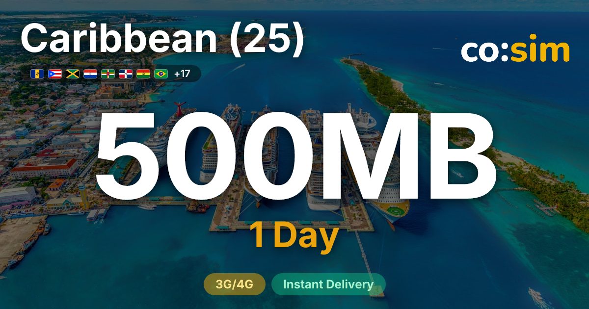 Caribbean (25 areas) eSIM — 500MB+∞