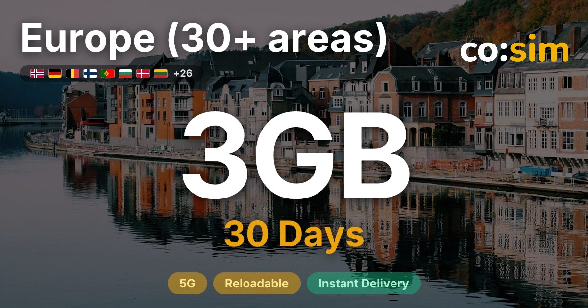 Europe (30+ areas) eSIM — 3GB