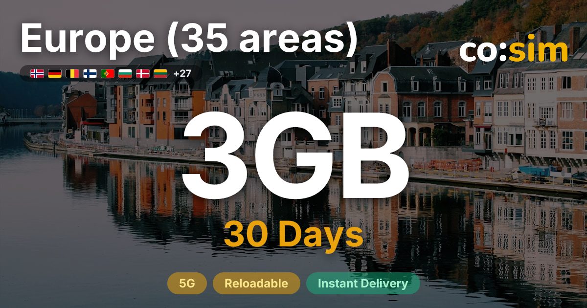 Europe (35 areas) eSIM — 3GB