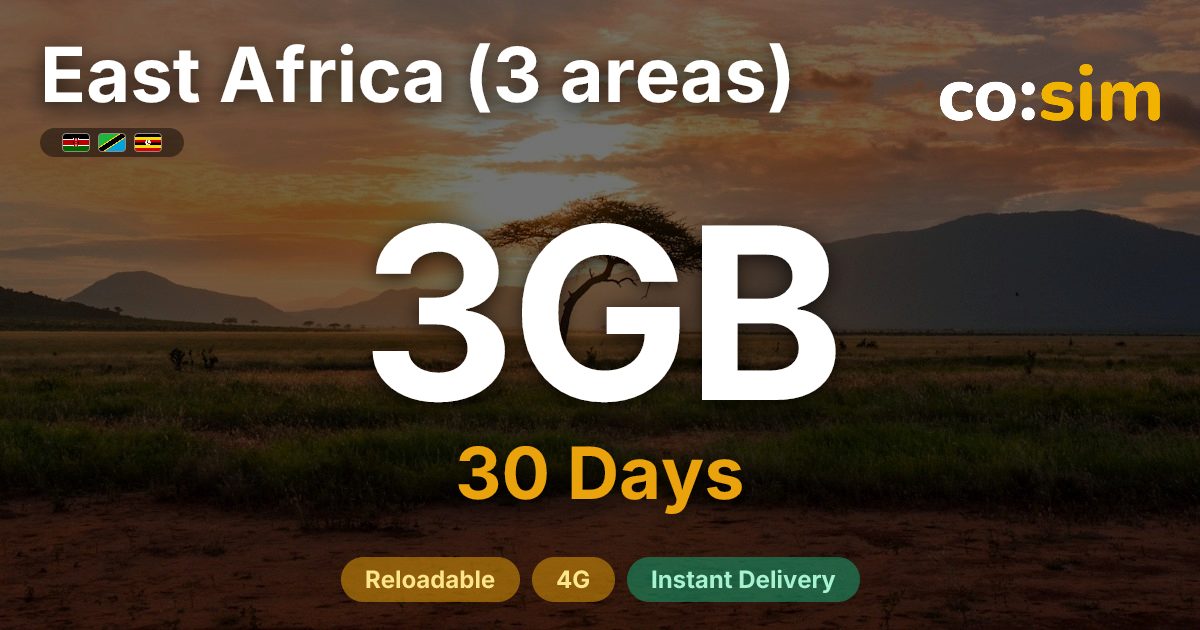 East Africa (3 areas) eSIM — 3GB