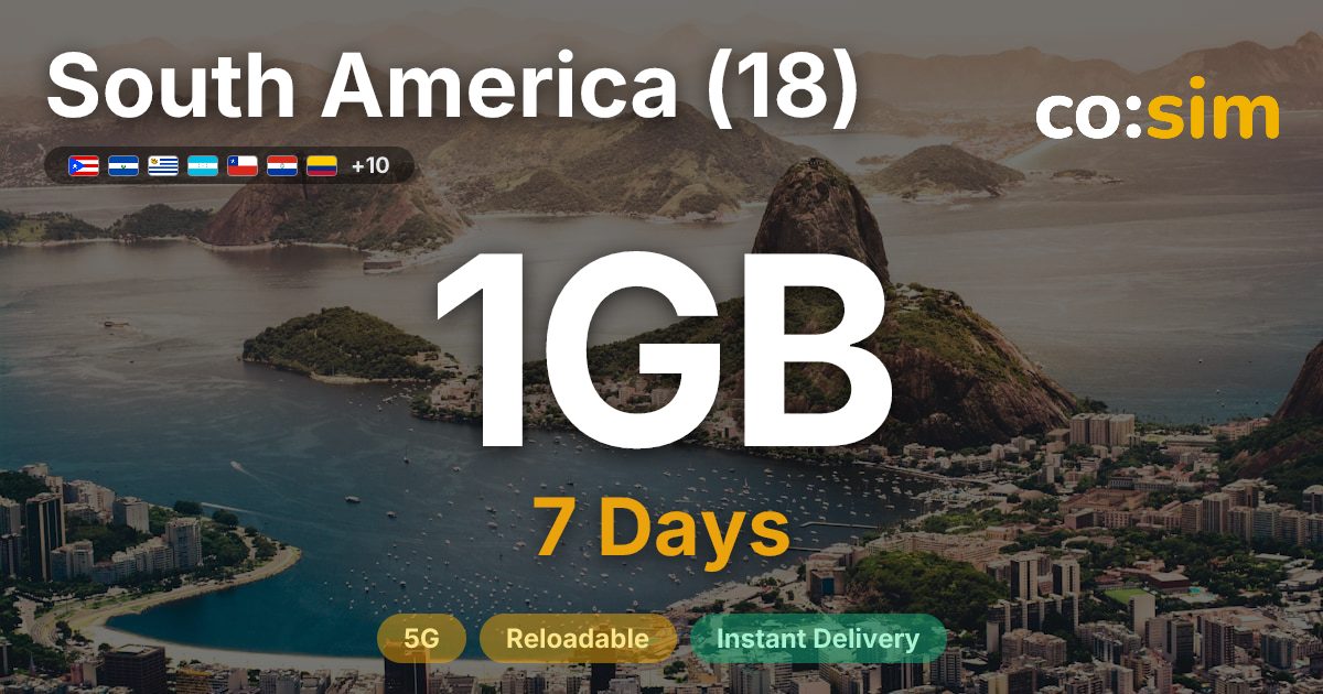 South America (18) eSIM — 1GB