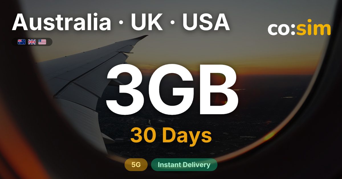 Australia · UK · USA eSIM — 3GB