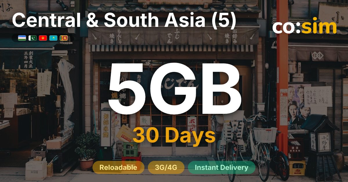 Central & South Asia (5) eSIM — 5GB