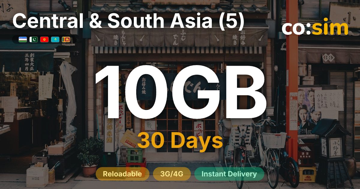 Central & South Asia (5) eSIM — 10GB