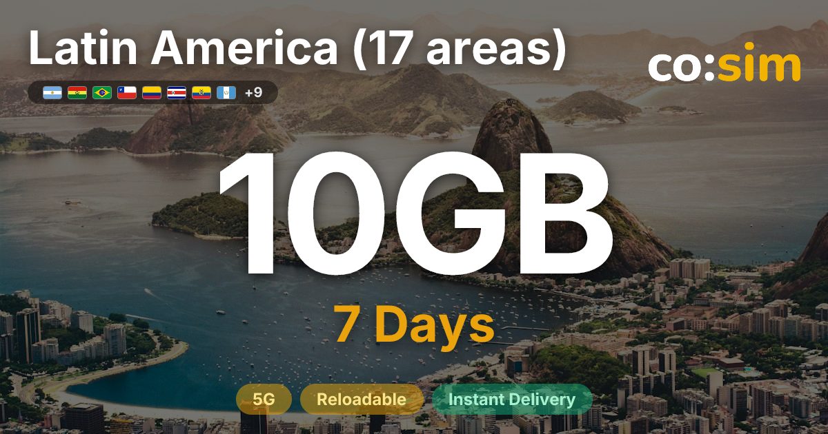 Latin America (17 areas) eSIM — 10GB
