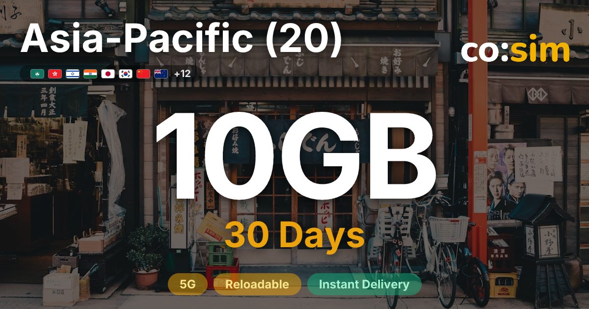 Asia-Pacific (20, incl. AU/NZ) eSIM — 10GB