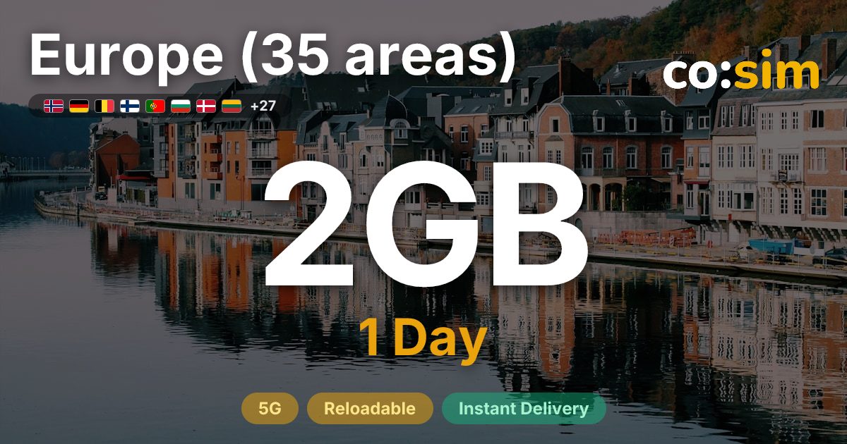 Europe (35 areas) eSIM — 2GB+∞