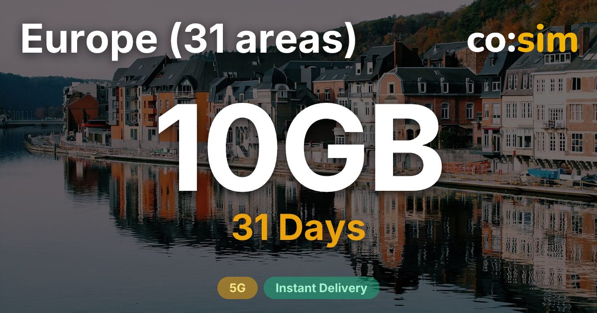 Europe (31 areas) eSIM — 10GB