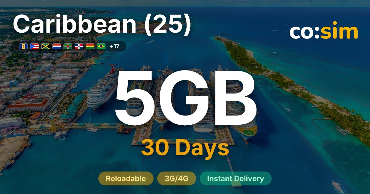 Caribbean (25 areas) eSIM — 5GB