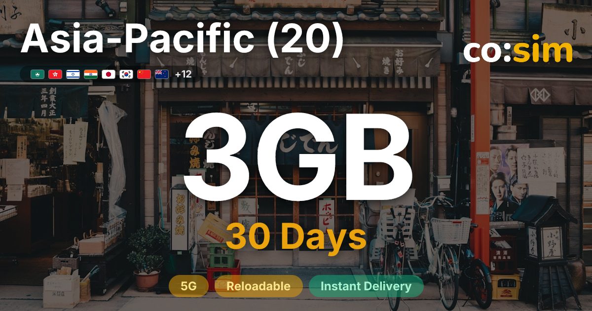 Asia-Pacific (20, incl. AU/NZ) eSIM — 3GB