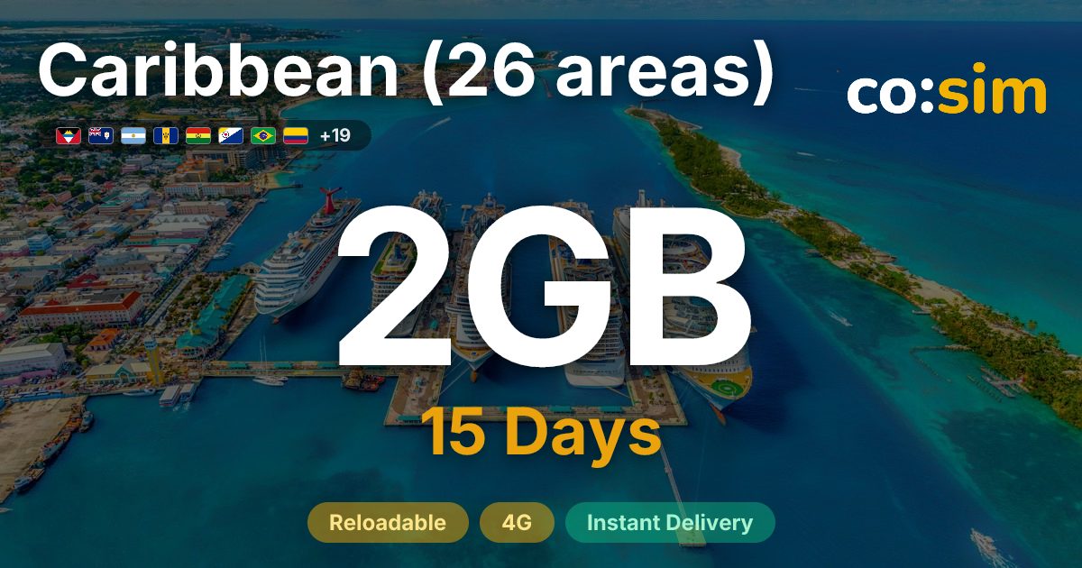 Caribbean (26 areas) eSIM β 2GB