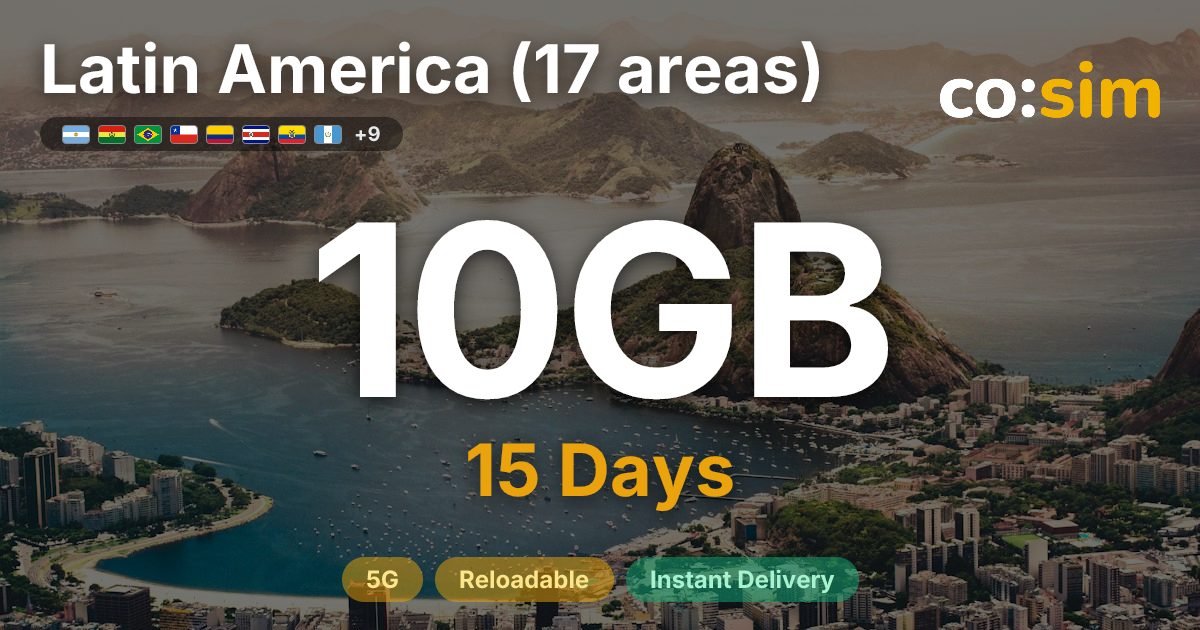 Latin America (17 areas) eSIM — 10GB