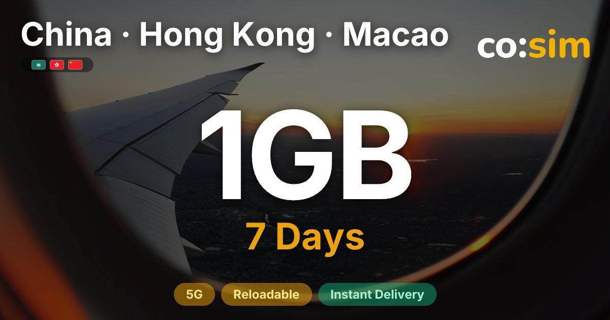 China · Hong Kong · Macao eSIM — 1GB