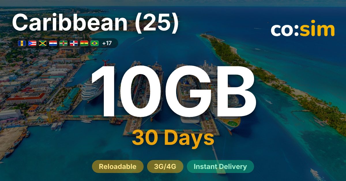 Caribbean (25 areas) eSIM — 10GB