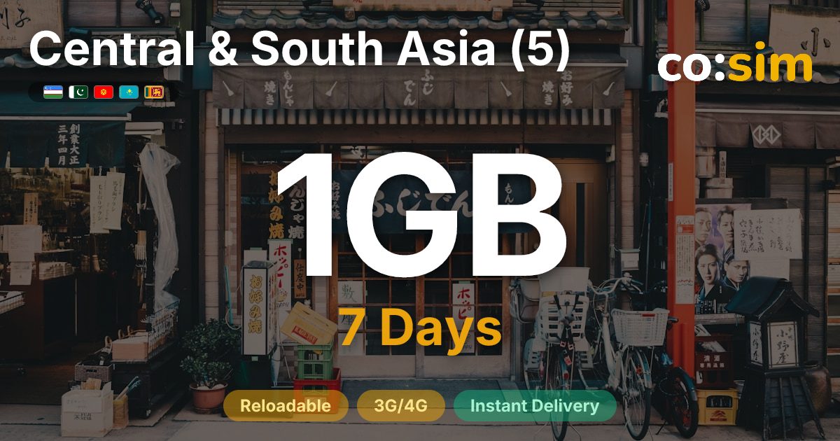 Central & South Asia (5) eSIM — 1GB