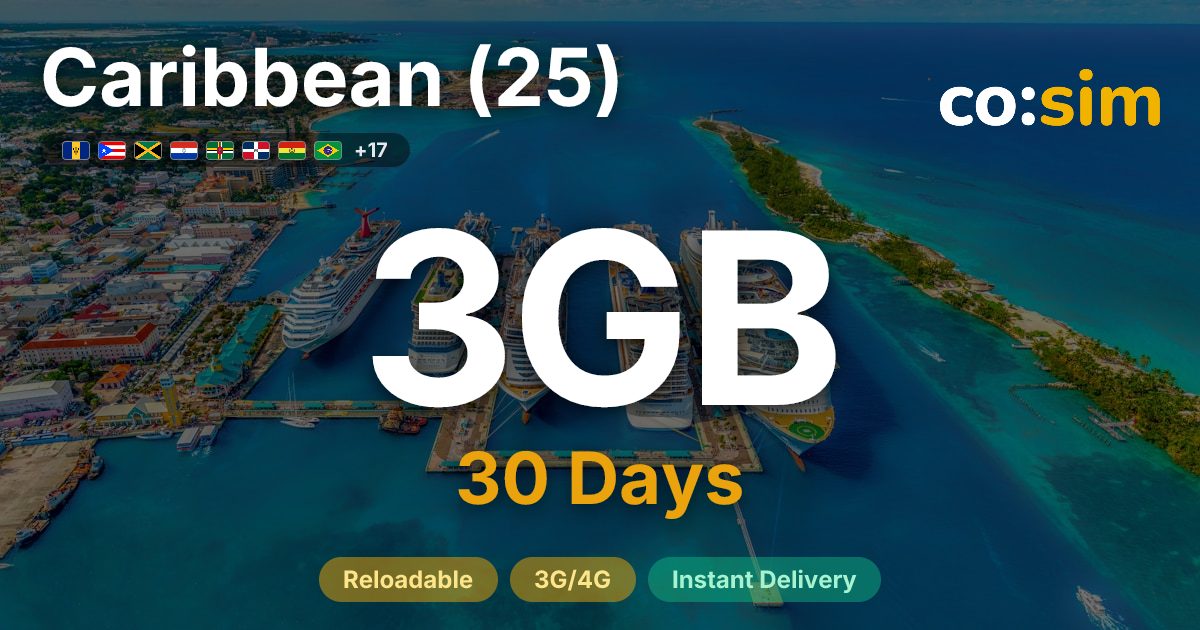 Caribbean (25 areas) eSIM — 3GB