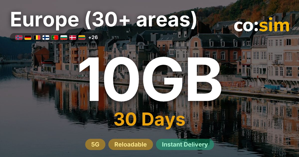 Europe (30+ areas) eSIM — 10GB