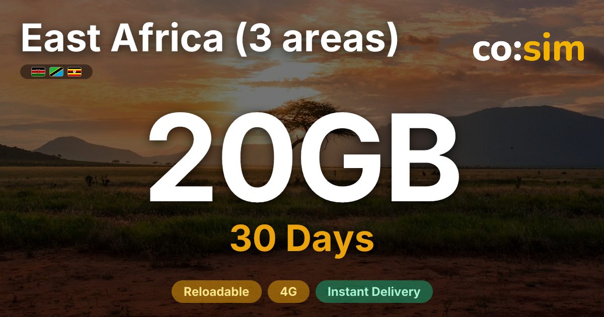 East Africa (3 areas) eSIM — 20GB