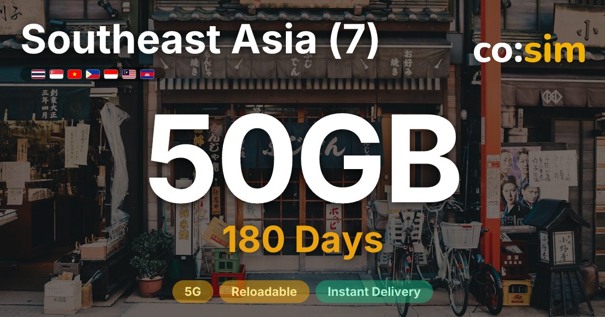 Southeast Asia (7) eSIM — 50GB
