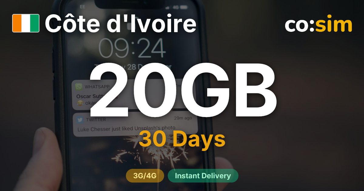 Elfenbeinküste eSIM — 20GB