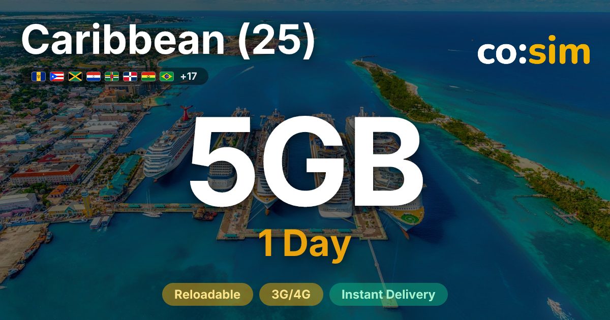 Caribbean (25 areas) eSIM — 5GB+∞