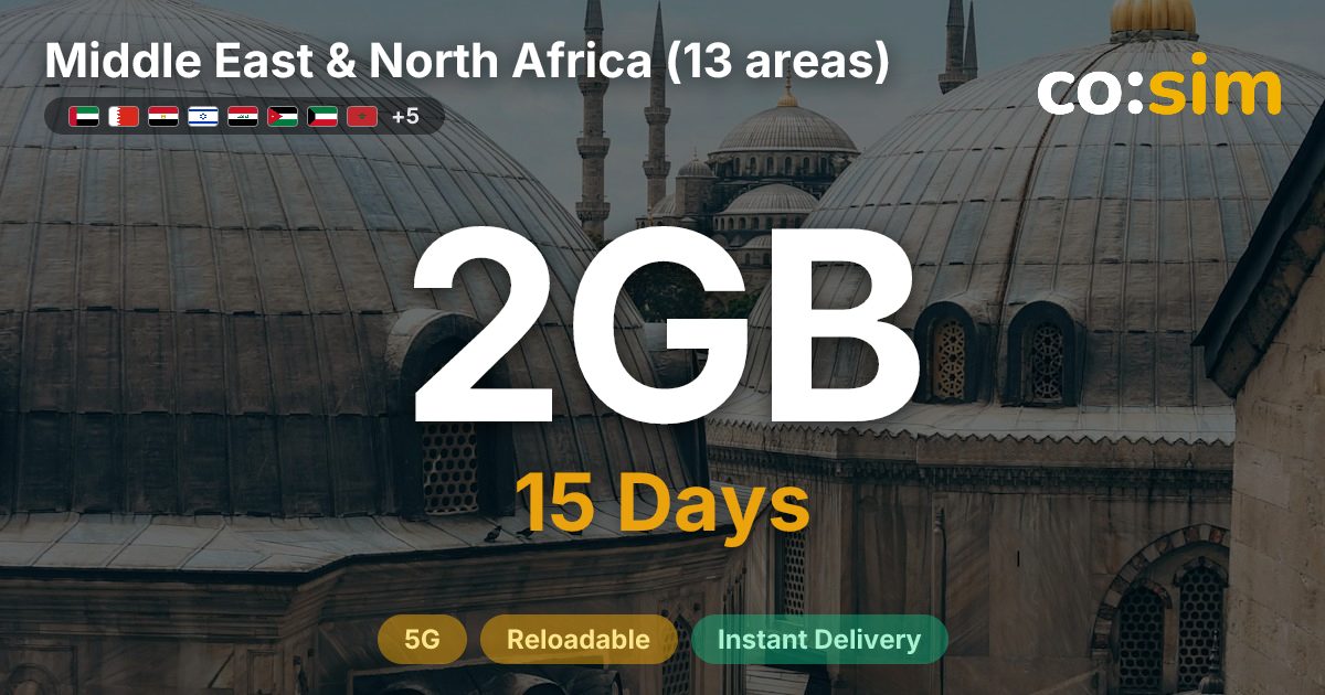Middle East & North Africa (13 areas) eSIM — 2GB